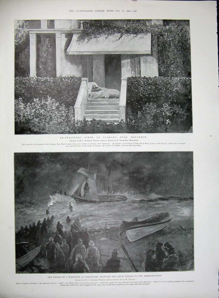 Antique Old Print 1902Peregrine Falcon Ptarmigan Steyn Ship Breeches-Buoy 20th