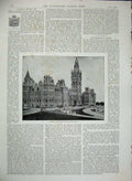 Old Antique Print 1893 Little Girl Lady Kitten Garden Parliament Ottawa 19th