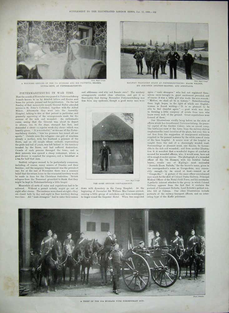 Old Antique Print 1900 Transvaal War Ambulance Arundel Nordenfeldt Gun 20th