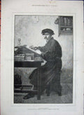 Antique Old Print 1882 Fur Fashions Feather Ladies Coat Marks Man Writing 19th