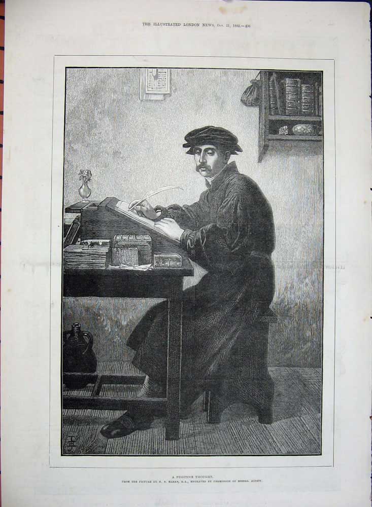 Antique Old Print 1882 Fur Fashions Feather Ladies Coat Marks Man Writing 19th