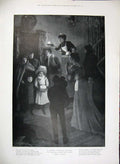 Original Old Antique Print 1902 Christmas Snow Woods Family Home Candle-Lights