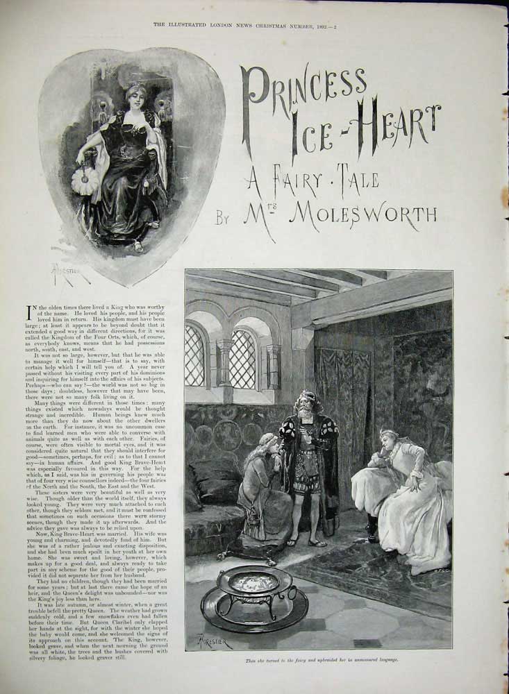 Old Antique Print 1892 Little Girl Dog Mistletoe Christmas Theatre Fairy 19th