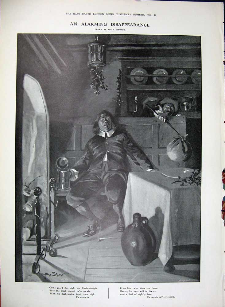 Antique Old Print 1906 Rich Little Boy Toy Car Man Stealing Christmas Pie 20th
