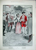 Original Old Antique Print 1896 Christmas Bells Ladies Wedding Romance Colour