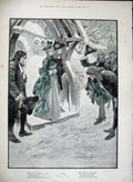 Antique Old Print 1896 Lady Manour Little Girl Church People Romance Snow 19th