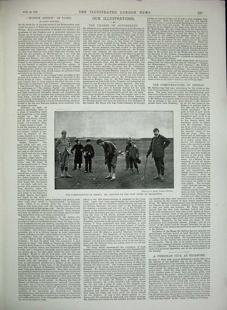 Old Antique Print 1892 Venetian Fete Thames Richmond Golf Balfour Sport 19th