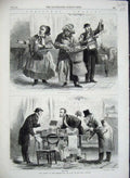 Antique Old Print 1864 Christmas Charade Syllables People Books Umbrellas 19th