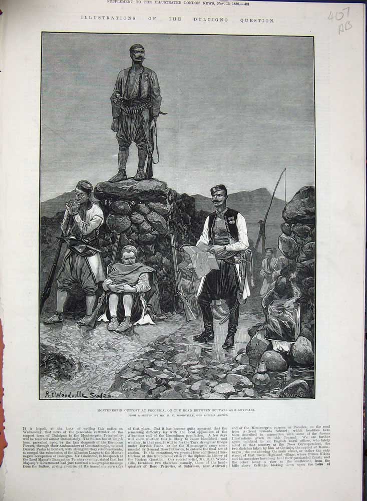 Original Old Antique Print 1880 Montenegrin Pecorica Siers War Petrovics Camp