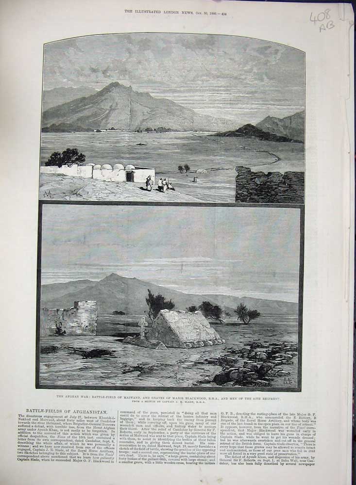 Old Antique Print 1880 Afghan War Battle Maiwand Blackwood Grave Eedgah 19th