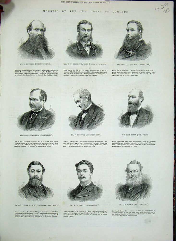 Original Old Antique Print 1880 Members House Commons Webster Parliament Paget