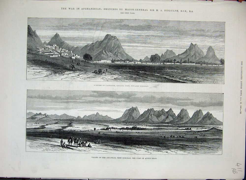Old Antique Print 1880 War Afghanistan Candahar Argandab Ship Townhall 19th