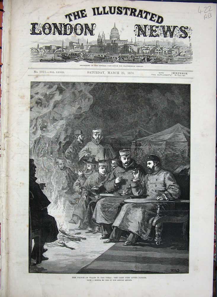 Old Antique Print 1876 Prince Wales Terai Tiffin Jungle Camp Fire Dinner 19th