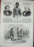 Old Antique Print 1876 Mrua Medicine Man Lieutenant Cameron Servant Dana 19th