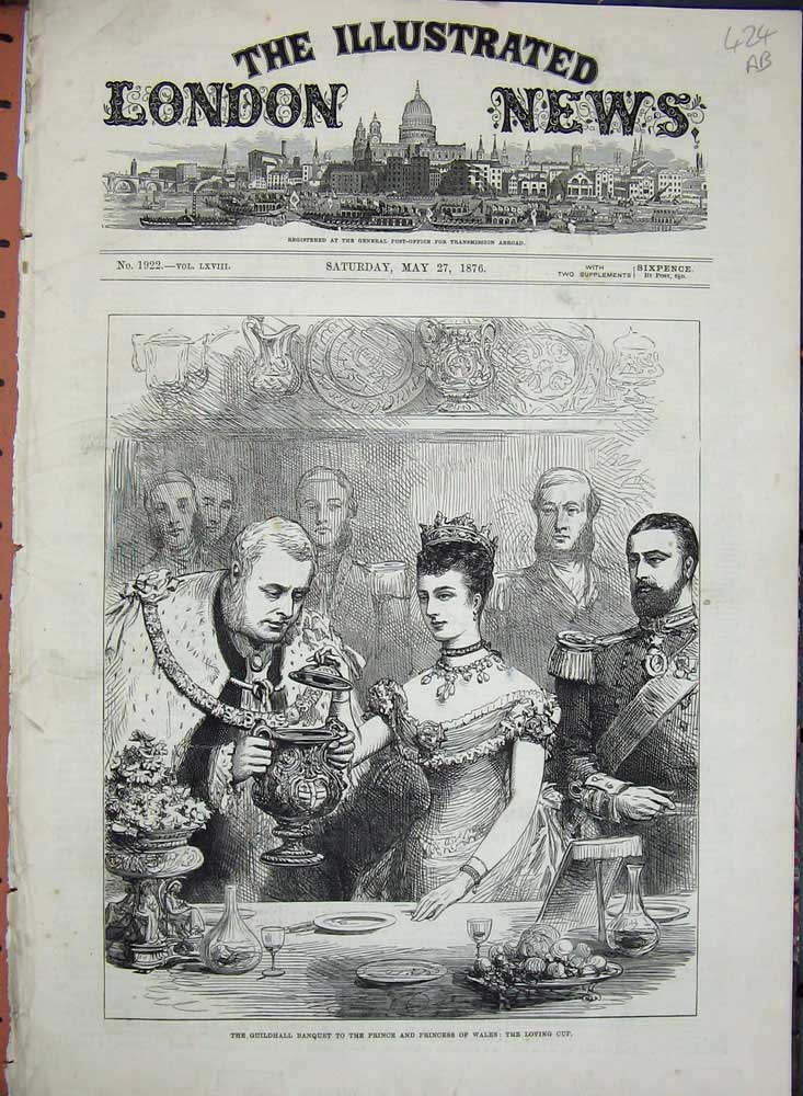 Old Antique Print 1876 Guildhall Banquet Prince Wales Loving Cup Opera 19th