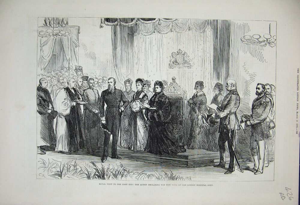 Old Antique Print Queen London 1876 Hospital Indian Ball-Room Guildhall 19th