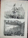 Old Antique Print 1876 Queen London Triumphal Arch Whitechapel Guildhall 19th