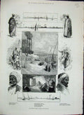 Old Antique Print 1882 Egypt Pyramid Nile Cairo Citadel Sakkarah Donkey 19th