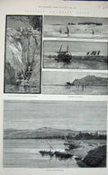 Antique Old Print 1883 Assouan Nile Egypt Sakieh Whale Boats Bab-El-Kebir 19th