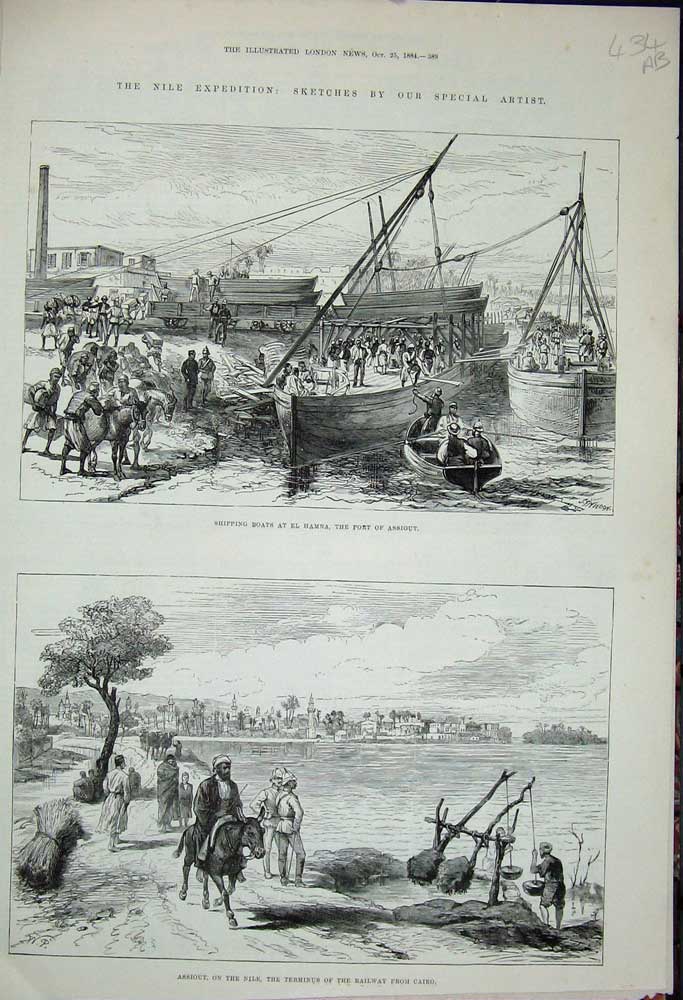 Old Antique Print 1884 Nile Boats Hamba Assiuot Cairo Railway Wady Halfa 19th