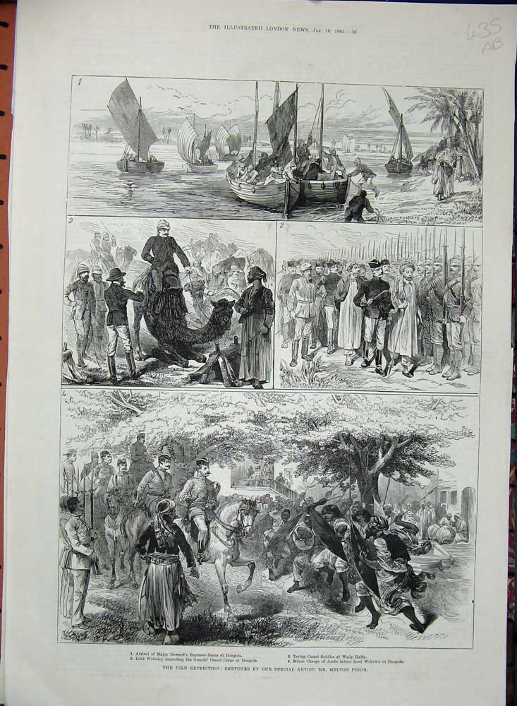 Antique Old Print 1885 Nile Major Doward Wady Halfa Wolseley Temple Yacht 19th