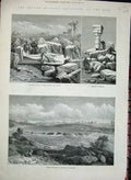 Old Antique Print 1884 Egypt Statue Tumbos Temple Sukkot Hannek Khartoum 19th