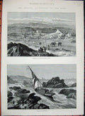 Old Antique Print 1884 Egypt Samneh Cataract Ambigole Whale Boats Kebir 19th