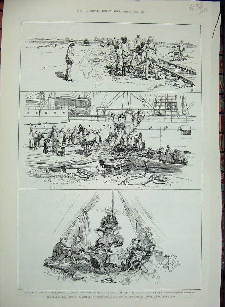 Old Antique Print 1885 War Soudan Souakim Paget Zereba Earle Nubian Army 19th