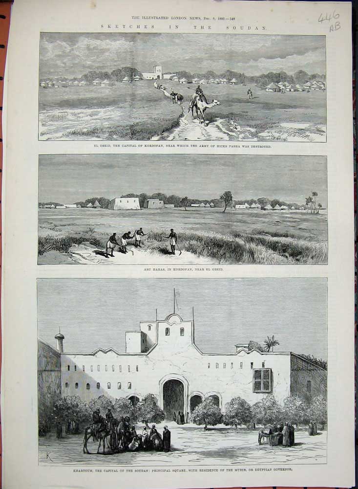 Antique Old Print War Soudan 1883 Obeid Khartoum Kordofan Telegraph Field 19th