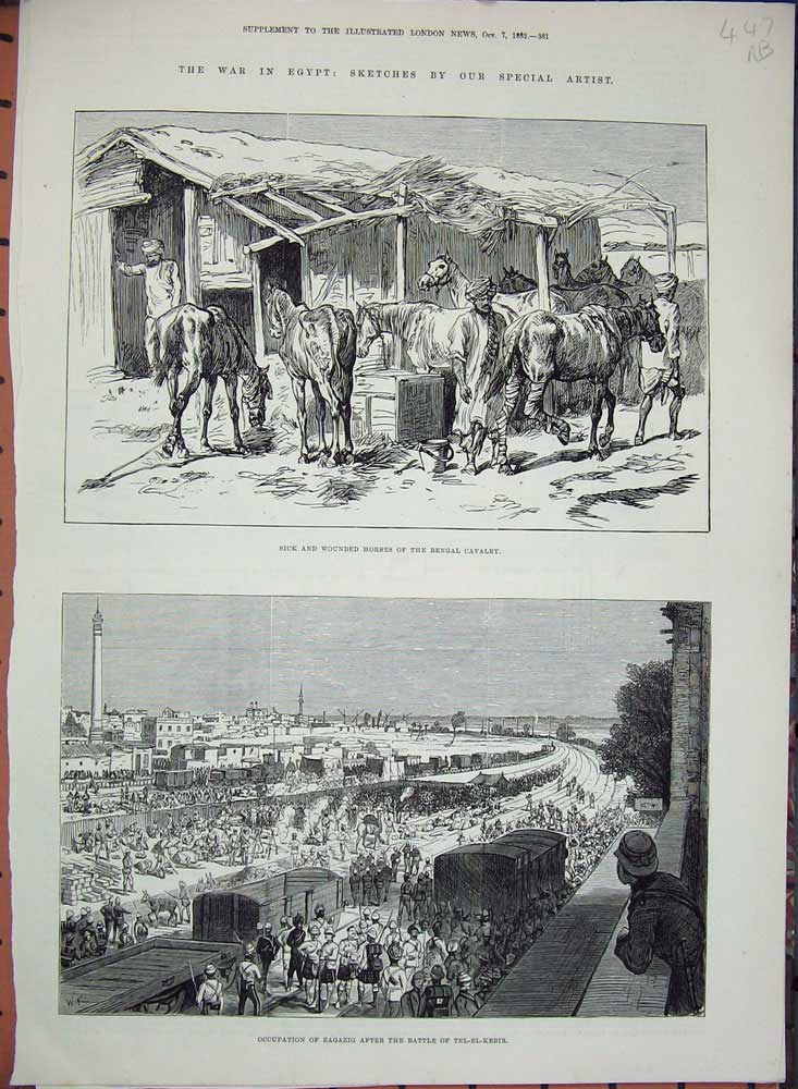 Old Antique Print 1882 War Egypt Bengal Zagazig Tel-El-Kebir Alexandra 19th