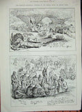 Original Old Antique Print 1885 Khartoum Siers Camp Korti Christmas Camp War