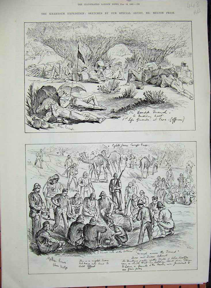 Original Old Antique Print 1885 Khartoum Siers Camp Korti Christmas Camp War