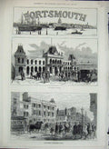 Old Antique Print 1862 Portsmouth Railway Government Church Dock Bridge 19th