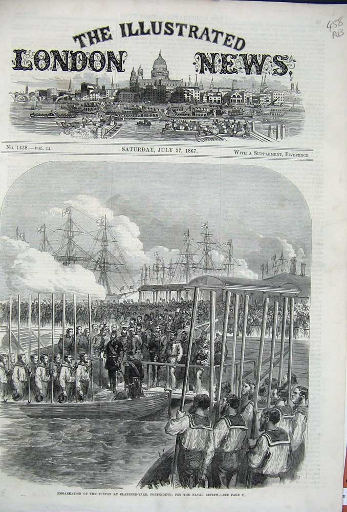 Old Antique Print 1867 Sultan Ship Portsmouth Naval Review Napier Fairy 19th