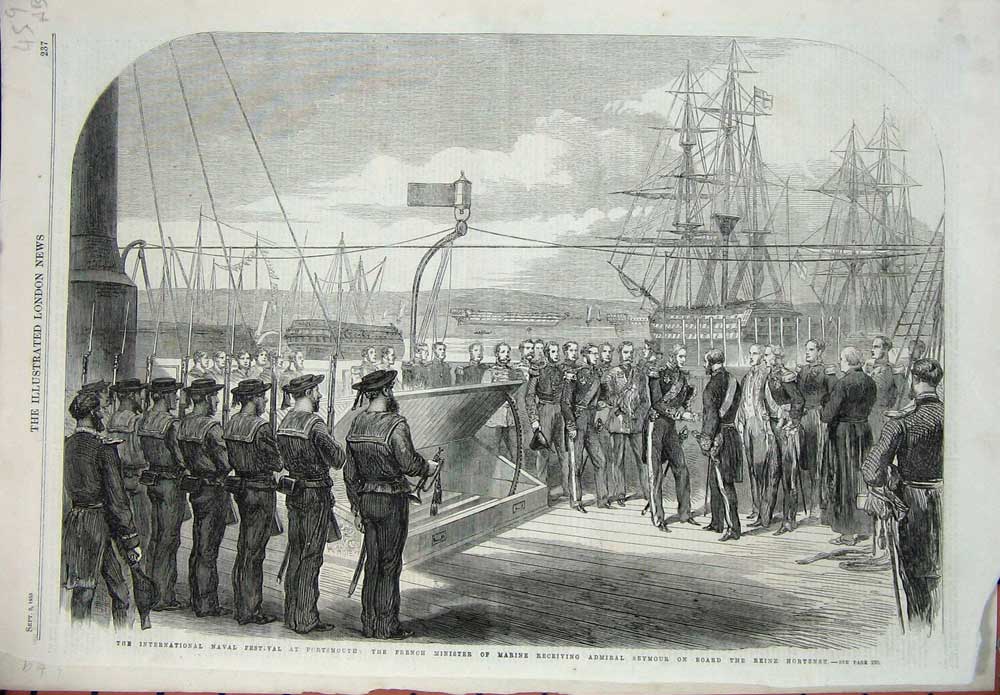 Old Antique Print 1865 Portsmouth French Seymour Hortense Ship Southsea 19th