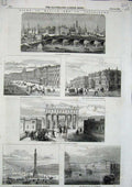 Old Antique Print 1856 Moscow Petersburg Russia Kremlin Palace Arch Quay 19th