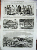 Old Antique Print 1856 Sierra Leone Piazza Freetown Waterloo Market Men 19th