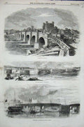 Old Antique Print 1856 Rochester Bridge Railway War Monument Pennycuick 19th