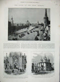 Original Old Antique Print Czar Moscow Russia Kremlin Temple Church Peterh4