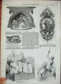 Old Antique Print 1851 Stove Staute Eldon Group Hunter Victory Eve Table 19th