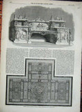 Old Antique Print 1851 Kenilworth Buffet Axminster Carpet Cabinet Goblet 19th