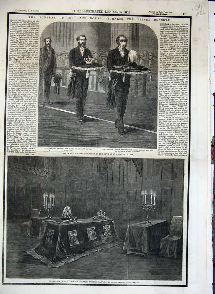 Old Antique Print 1862 Funeral Prince Consort George'S Chapel Choir Nave 19th