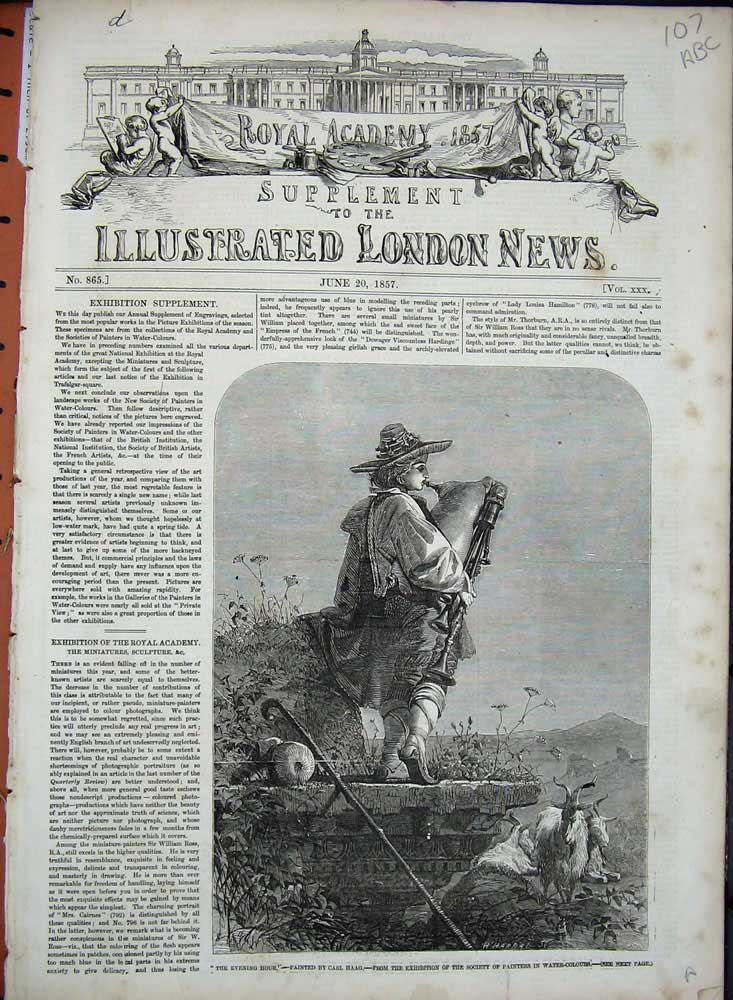 Old Antique Print 1857 Haag Art Bagpipes Sheep Deer Hunting Dolwyddelan 19th