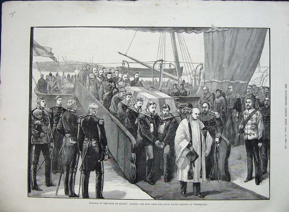 Old Antique Print 1884 Funeral Duke Albany Ship Osborne Windsor Railway 19th