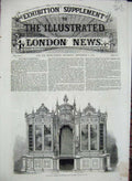 Antique Old Print 1851 Exhibition Bookcase Patterns Statue Shield Daggers 19th