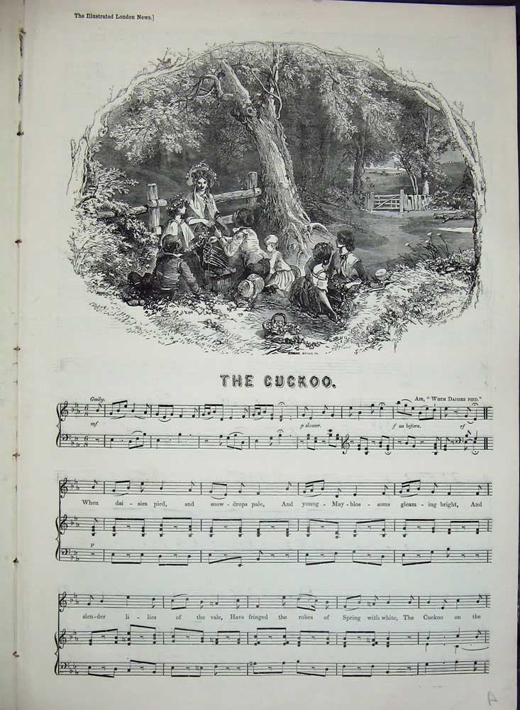 Old Antique Print 1851 English Songs Melodies Cuckoo Boatman Light Love 19th