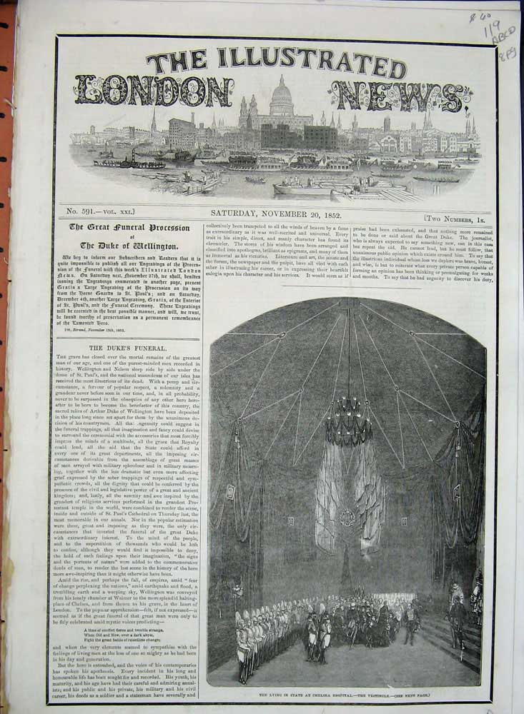 Old Antique Print 1852 Funeral Duke Wellington Chelsea Hospital Temple 19th