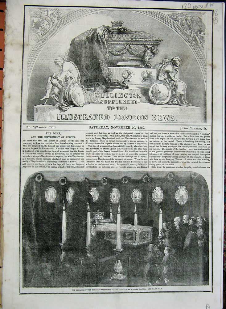 Old Antique Print 1852 Duke Wellington Walmer Castle Chelsea Coffin Art 19th