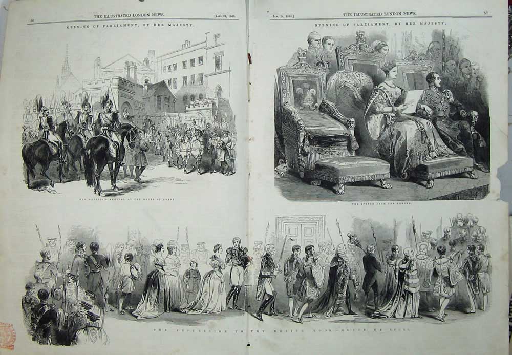 Old Antique Print 1846 Opening Houses Parliament Robing Room Lords Queen 19th