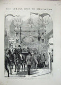 Old Antique Print 1887 Queen Birmingham Victoria Courts Foundation Stone 19th